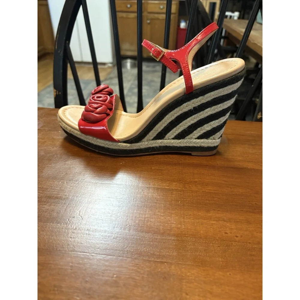 Kate Spade New York Red Rose Espadrille Wedge Sandals Women's 9.5M Leather